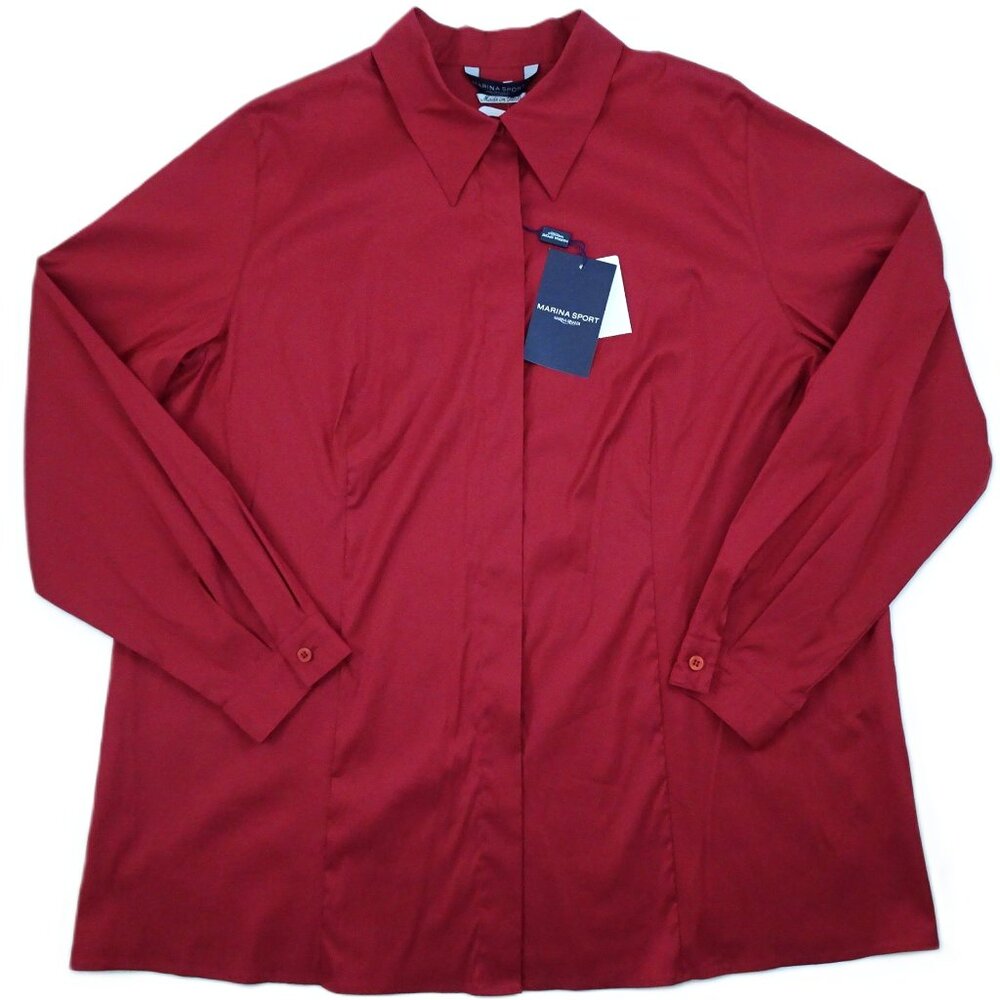 NWT Marina Rinaldi Button Blouse 22 Tania $185 Made Italy Red Plus Long Sleeve